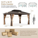  - 12' x 16' Double - Roof Hardtop Gazebo with Galvanized Steel Roof - Coffee - Outdoor Style Company