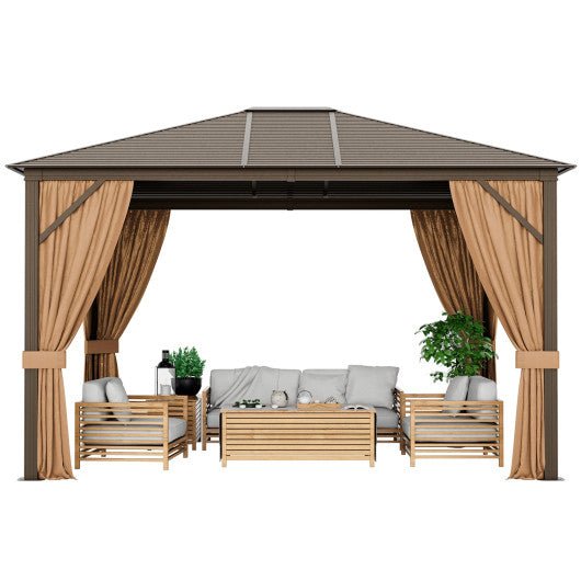  - 12 x10 Feet Outdoor Hardtop Gazebo with Galvanized Steel Top and Netting - Outdoor Style Company