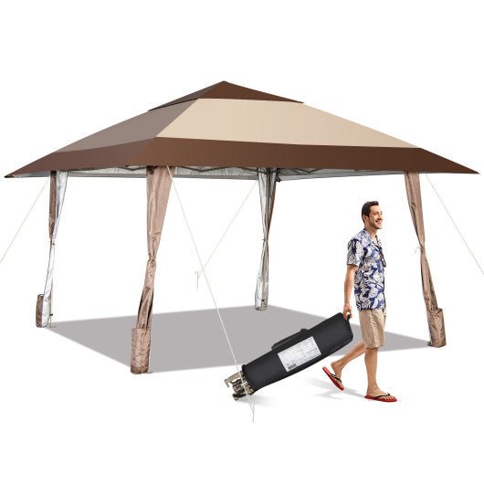  - 13 x 13 Feet Pop - Up Patio Gazebo with Wheels - Coffee - Outdoor Style Company