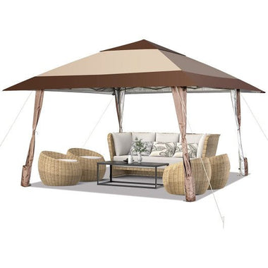  - 13 x 13 Feet Pop - Up Patio Gazebo with Wheels - Coffee - Outdoor Style Company