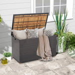  - 134 Gallon Rattan Storage Box with Zippered Liner and Solid Acacia Wood Top - Outdoor Style Company