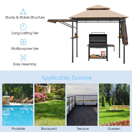  - 13.5 x 4 Feet Patio BBQ Grill Gazebo Canopy with Dual Side Awnings - Outdoor Style Company