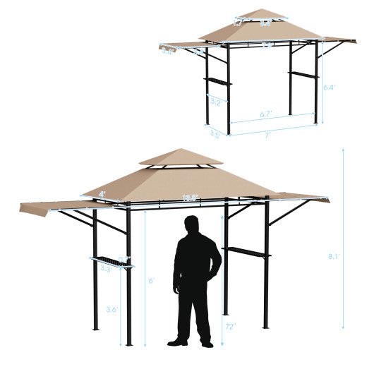  - 13.5 x 4 Feet Patio BBQ Grill Gazebo Canopy with Dual Side Awnings - Outdoor Style Company