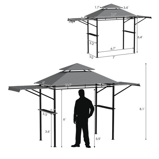  - 13.5 x 4 Feet Patio BBQ Grill Gazebo Canopy with Dual Side Awnings - Outdoor Style Company