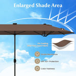  - 13FT Double - sided Patio Umbrella with Solar Lights for Garden Pool Backyard - Coffee - Outdoor Style Company