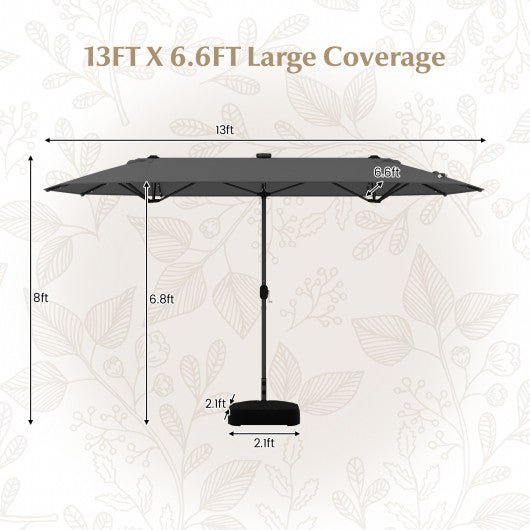  - 13FT Double - sided Patio Umbrella with Solar Lights for Garden Pool Backyard - Gray - Outdoor Style Company