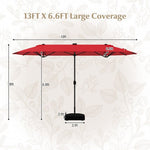  - 13FT Double - sided Patio Umbrella with Solar Lights for Garden Pool Backyard - Red - Outdoor Style Company