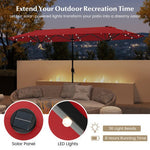  - 13FT Double - sided Patio Umbrella with Solar Lights for Garden Pool Backyard - Red - Outdoor Style Company