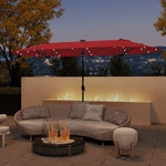  - 13FT Double - sided Patio Umbrella with Solar Lights for Garden Pool Backyard - Red - Outdoor Style Company