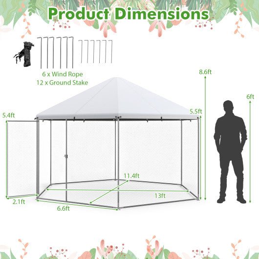  - 13FT Large Metal Hexagonal Chicken Coop with Wire Mesh and Lockable Door - Outdoor Style Company