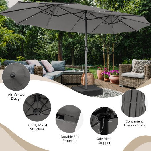  - 15 Feet Double - Sided Patio Umbrella with 48 LED Lights - Outdoor Style Company