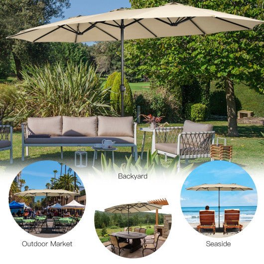  - 15 Feet Double - Sided Twin Patio Umbrella with Crank and Base - Outdoor Style Company