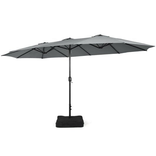  - 15 Feet Double - Sided Twin Patio Umbrella with Crank and Base - Outdoor Style Company