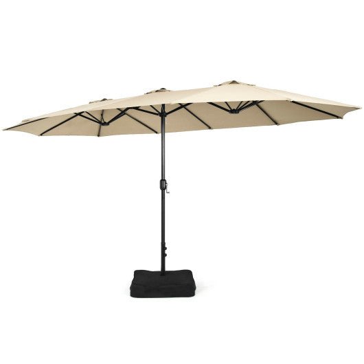  - 15 Feet Double - Sided Twin Patio Umbrella with Crank and Base - Outdoor Style Company