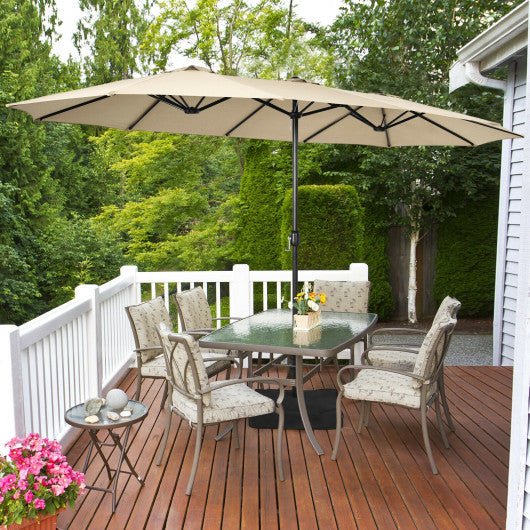  - 15 Feet Double - Sided Twin Patio Umbrella with Crank and Base - Outdoor Style Company