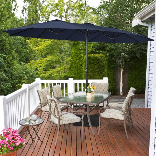  - 15 Feet Double - Sided Twin Patio Umbrella with Crank and Base - Outdoor Style Company