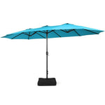  - 15 Feet Double - Sided Twin Patio Umbrella with Crank and Base - Outdoor Style Company