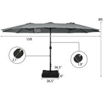  - 15 Feet Double - Sided Twin Patio Umbrella with Crank and Base - Outdoor Style Company