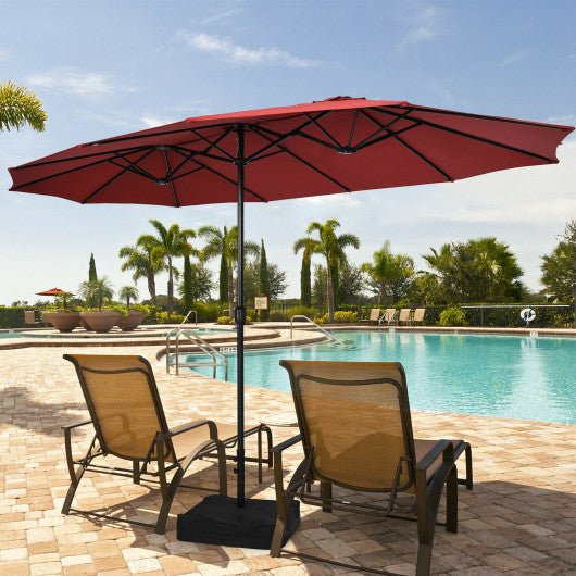  - 15 Feet Double - Sided Twin Patio Umbrella with Crank and Base - Outdoor Style Company