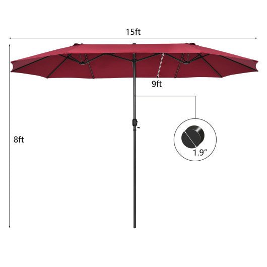  - 15 Feet Patio Double - Sided Umbrella with Hand - Crank System - Outdoor Style Company