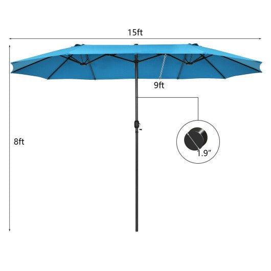  - 15 Feet Patio Double - Sided Umbrella with Hand - Crank System - Outdoor Style Company