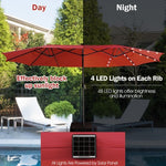  - 15 Feet Twin Patio Umbrella with 48 Solar LED Lights - Outdoor Style Company