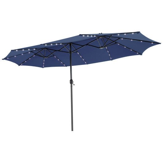  - 15 Feet Twin Patio Umbrella with 48 Solar LED Lights - Outdoor Style Company