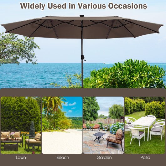  - 15 Feet Twin Patio Umbrella with 48 Solar LED Lights - Outdoor Style Company