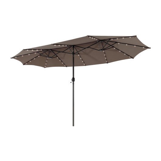  - 15 Feet Twin Patio Umbrella with 48 Solar LED Lights - Outdoor Style Company