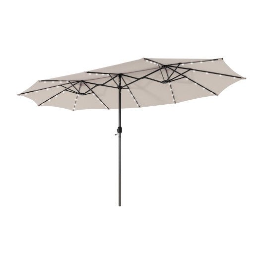  - 15 Feet Twin Patio Umbrella with 48 Solar LED Lights - Outdoor Style Company