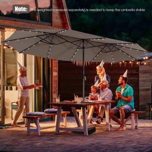  - 15 Feet Twin Patio Umbrella with 48 Solar LED Lights - Outdoor Style Company