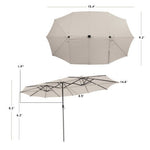  - 15 Feet Twin Patio Umbrella with 48 Solar LED Lights - Outdoor Style Company