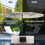  - 15 Feet Twin Patio Umbrella with 48 Solar LED Lights - Outdoor Style Company