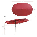  - 15 Feet Twin Patio Umbrella with 48 Solar LED Lights - Outdoor Style Company