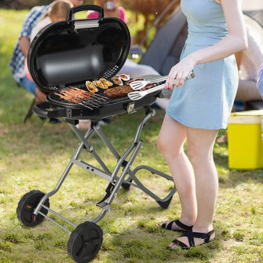  - 15000 BTU Portable Propane BBQ Grill with Wheels and Side Shelf - Outdoor Style Company