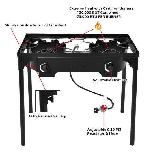  - 150000 BTU Double Burner Outdoor Stove BBQ Grill - Outdoor Style Company