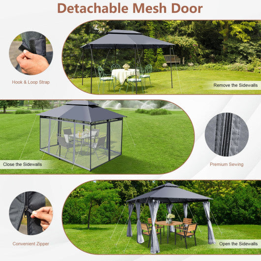 10 Feet x 13 Feet Tent Canopy Shelter with Removable Netting Sidewall-Gray