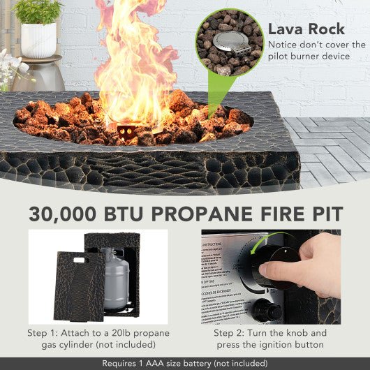  - 16 Feet Square Outdoor Propane Fire Pit with Lava Rocks Waterproof Cover 30000 BTU - Outdoor Style Company