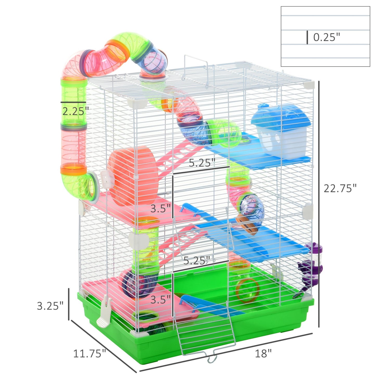 AOSOM-18" 5 Tier Hamster Cage with Tubes and Tunnels, Small Animal Cage with Portable Carry Handle, Rat Gerbil Cage with Water Bottle, Food Dish - Outdoor Style Company