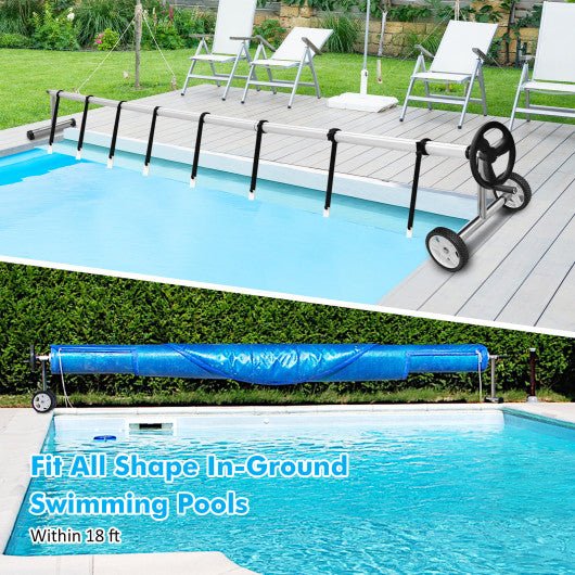  - 18 Ft Pool Cover Reel Set Aluminum In - ground Swimming Solar Cover Reel - Outdoor Style Company