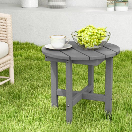  - 18 Inch Adirondack Round Side Table with Cross Base and Slatted Surface - Outdoor Style Company