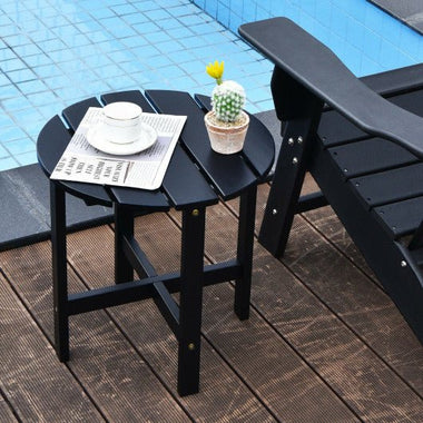  - 18 Inch Patio Round Side Wooden Slat End Coffee Table for Garden - Outdoor Style Company