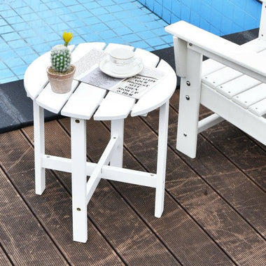  - 18 Inch Patio Round Side Wooden Slat End Coffee Table for Garden - White - Outdoor Style Company