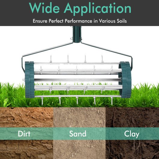  - 18 Inch Rolling Lawn Aerator with Anti - slip Handle and Tine Spikes - Outdoor Style Company