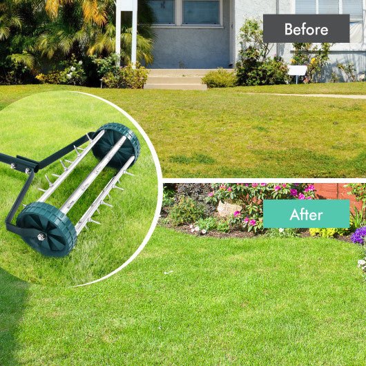  - 18 Inch Rolling Lawn Aerator with Anti - slip Handle and Tine Spikes - Outdoor Style Company