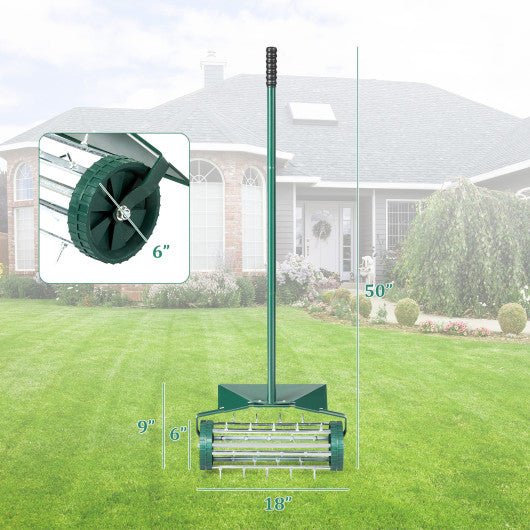  - 18 Inch Rolling Lawn Aerator with Splash - Proof Fender for Garden - Outdoor Style Company