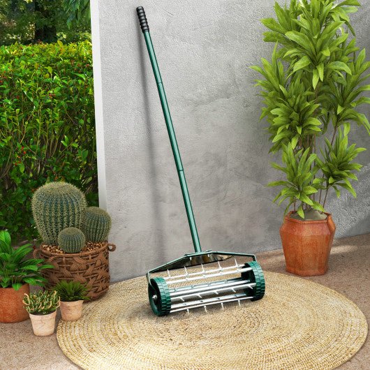  - 18 Inch Rolling Lawn Aerator with Splash - Proof Fender for Garden - Outdoor Style Company