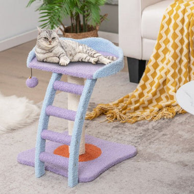  - 19 Inch Mohair Plush Cat Tree with Ladder and Jingling Ball - Outdoor Style Company