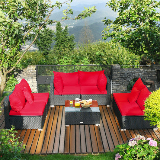  - 7 Pieces Sectional Wicker Furniture Sofa Set with Tempered Glass Top - Outdoor Style Company