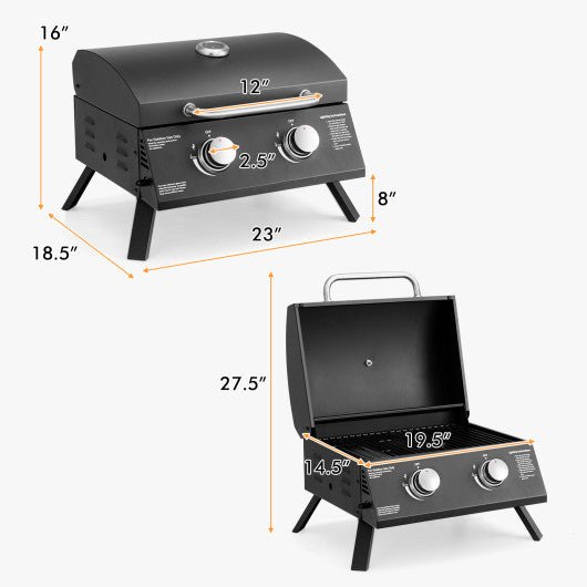  - 2 - Burner Propane Gas Grill 20000 BTU Outdoor Portable with Thermometer - Outdoor Style Company